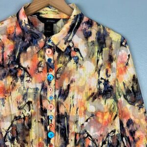 Ali Miles Women's L Colorful Abstract Artistic Button Long Sleeve Blouse Shirt